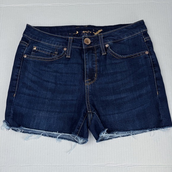 Seven7 Pants - Seven7 Sunset Bermuda Dark Wash Raw Hem Denim Shorts 4 Stretch